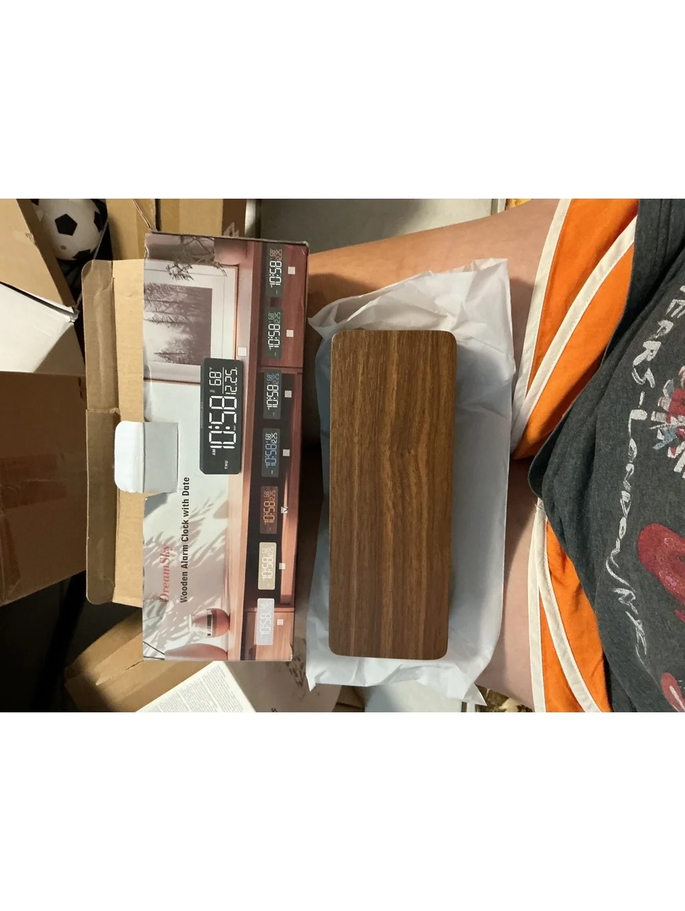 DreamSky Wooden Alarm Clock with Date - Digital Display